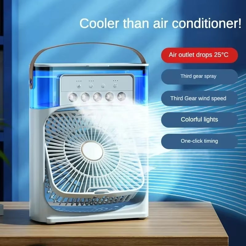 Portable Fan Air Conditioners USB Electric Fan LED Night Light Water Mist Fun 3 in 1 Air Humidifie for Home