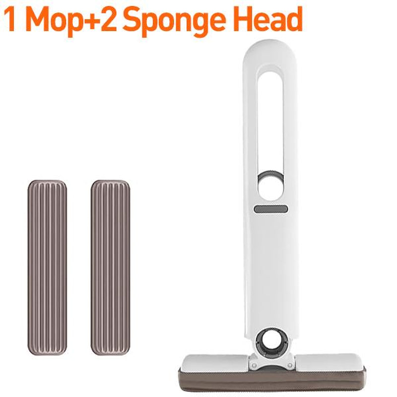 Portable Self-Squeeze Mini Mop – Hands‑Free, Wash‑Free, Ultra‑Absorbent Cotton Head (Wet & Dry, 2 Refill Heads + Squeeze Handle)
