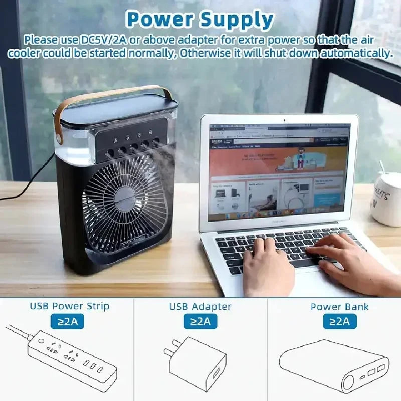 Portable Fan Air Conditioners USB Electric Fan LED Night Light Water Mist Fun 3 in 1 Air Humidifie for Home